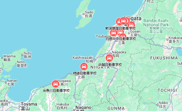 新潟県の合宿免許教習所一覧